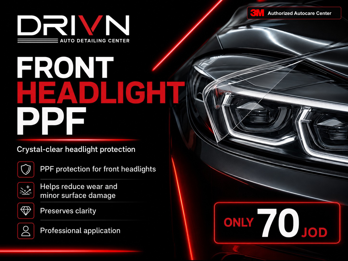 Front headlight PPF service card