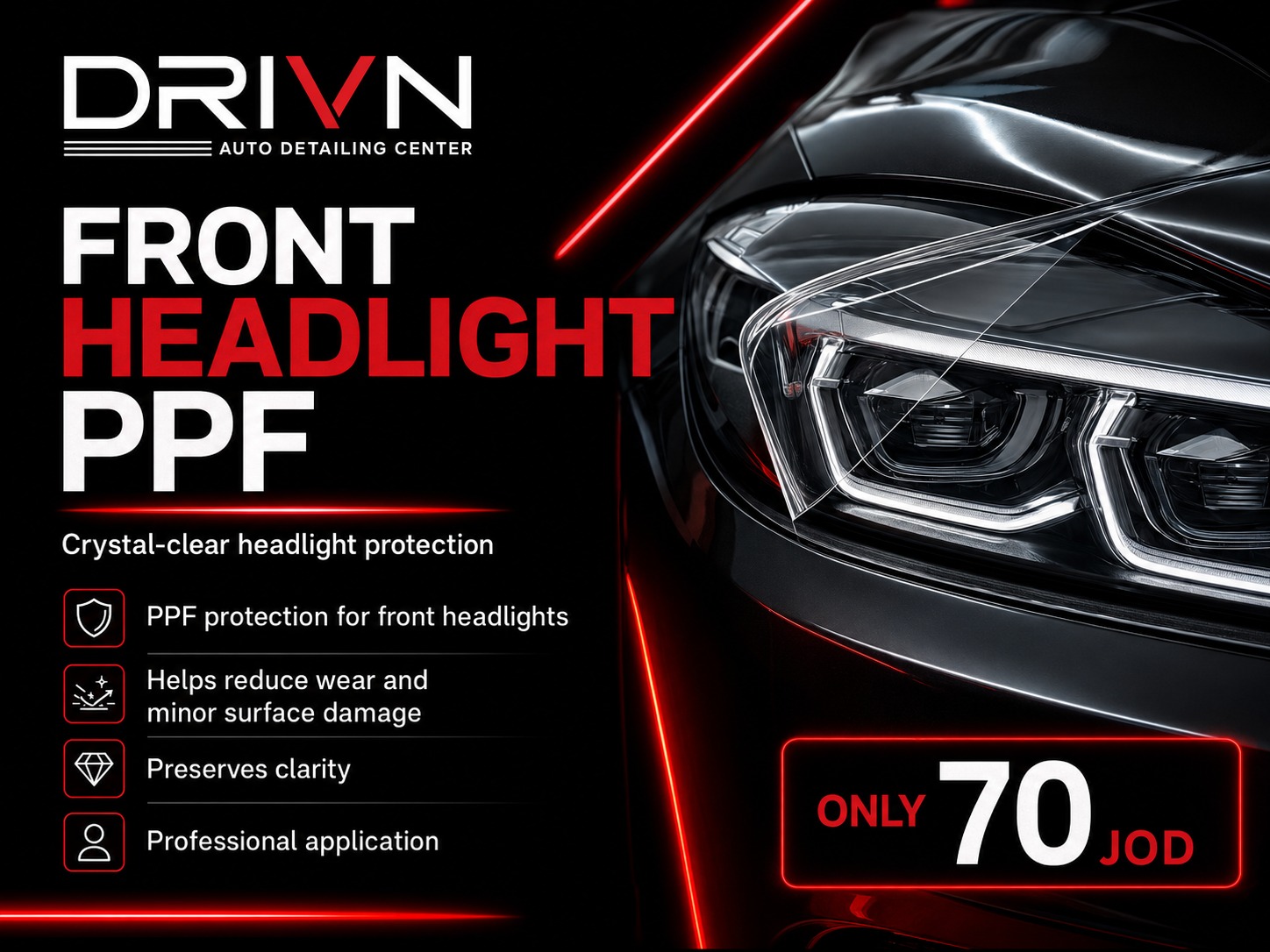 Front headlight PPF service card