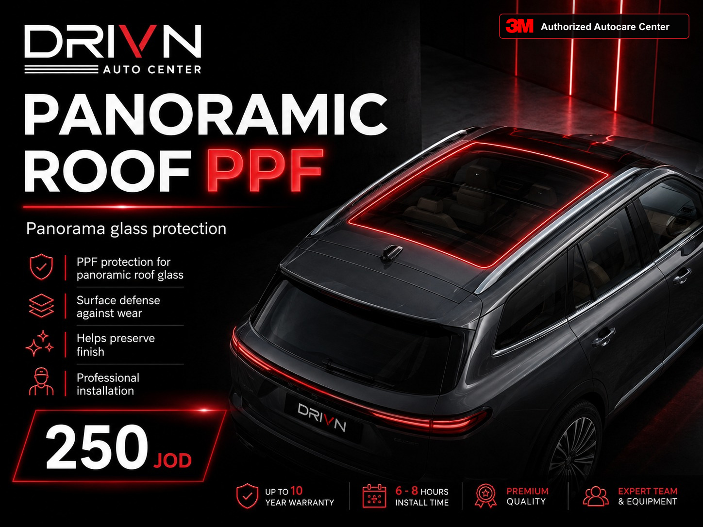 Panoramic roof PPF service card